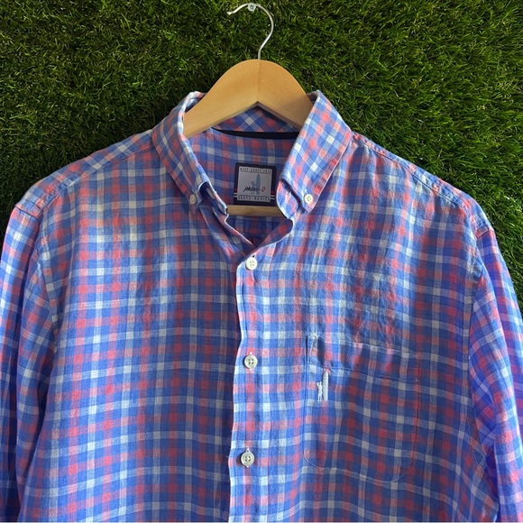 Johnnie-O Linen Check Button Down Shirt - Picture 2 of 8